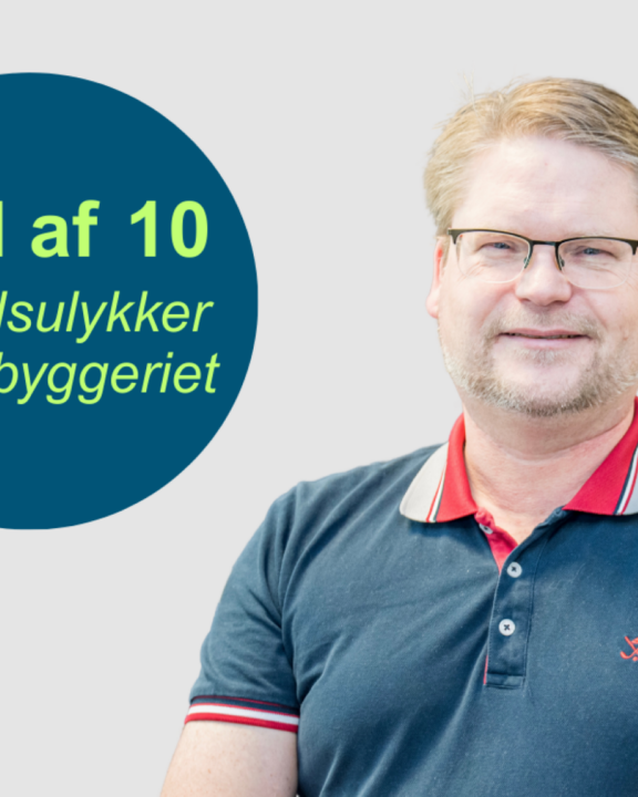 Klaus Thingaard og faktabobel "1-10 arbejdsudlykker sker på byggepladsen"